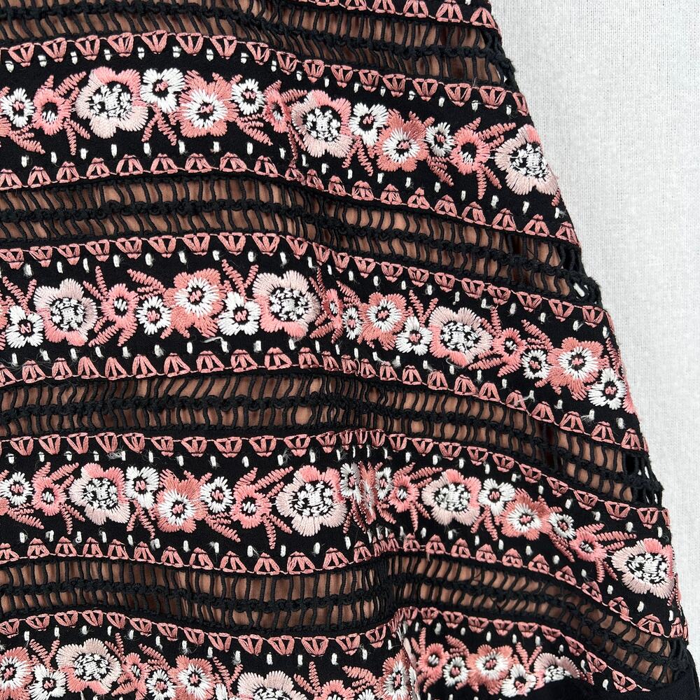 FOR LOVE AND LEMONS Persephone Embroidered Mini Skirt Womens Small Black Pink - Picture 16 of 16